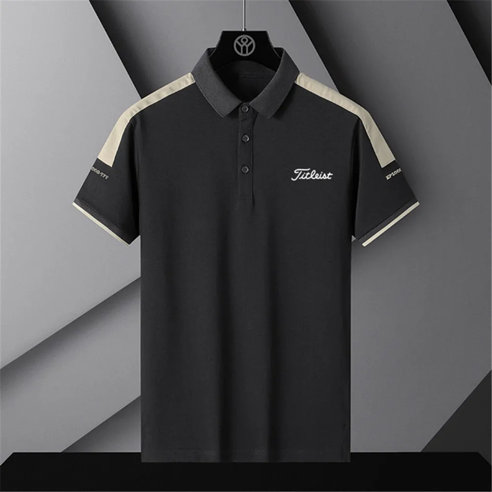 2023 New Men's Golf T-shirt Men's Golf Clothing Fashion Korean Version Slim Pin Neck Neck Half Sleeve T-shirt
