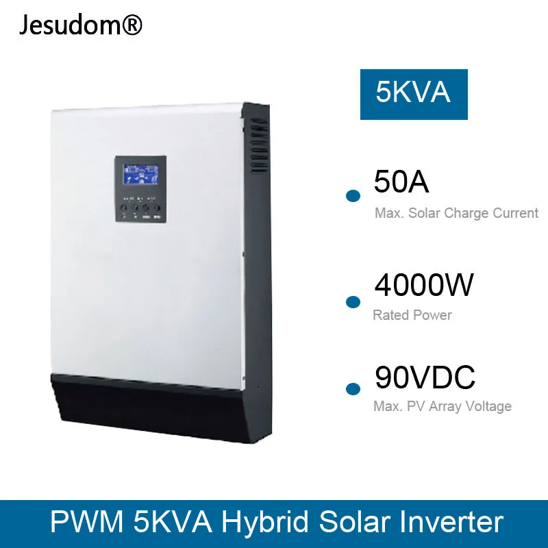 5КВА Гибридный инвертор солнечной энергии чистого синусоидального типа с выходом 220В переменного тока и встроенным ПШИ 48В50А контроллером заряда фотоэлементов с зарядным устройством на 60А переменного тока.