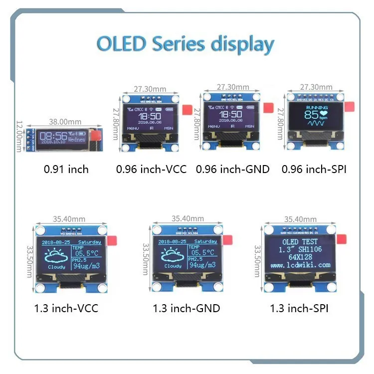 

White word OLED series 0.91 inch/0.96 inch/1.3 inch OLED display module IIC I2C SPI 128X64 I2C SSD1306 12864 LCD