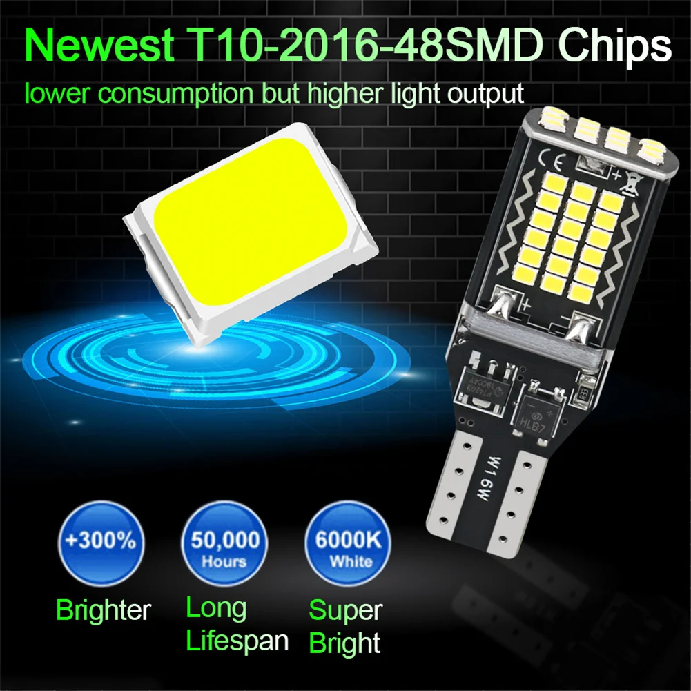 

Автомобильная лампа Canbus 12 В 2016 T15 W16W, светодиодсветодиодный лампы 48SMD, стоп-сигнал, задние фонари, белый свет, автомобильные фары, аксессуары
