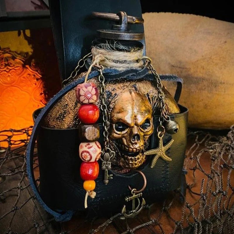 

Skull Pirate Rum Bottle Ornament Home Decoration Accessories Halloween Party Wine Flask Figurines Theatrical Props Desktop Decor