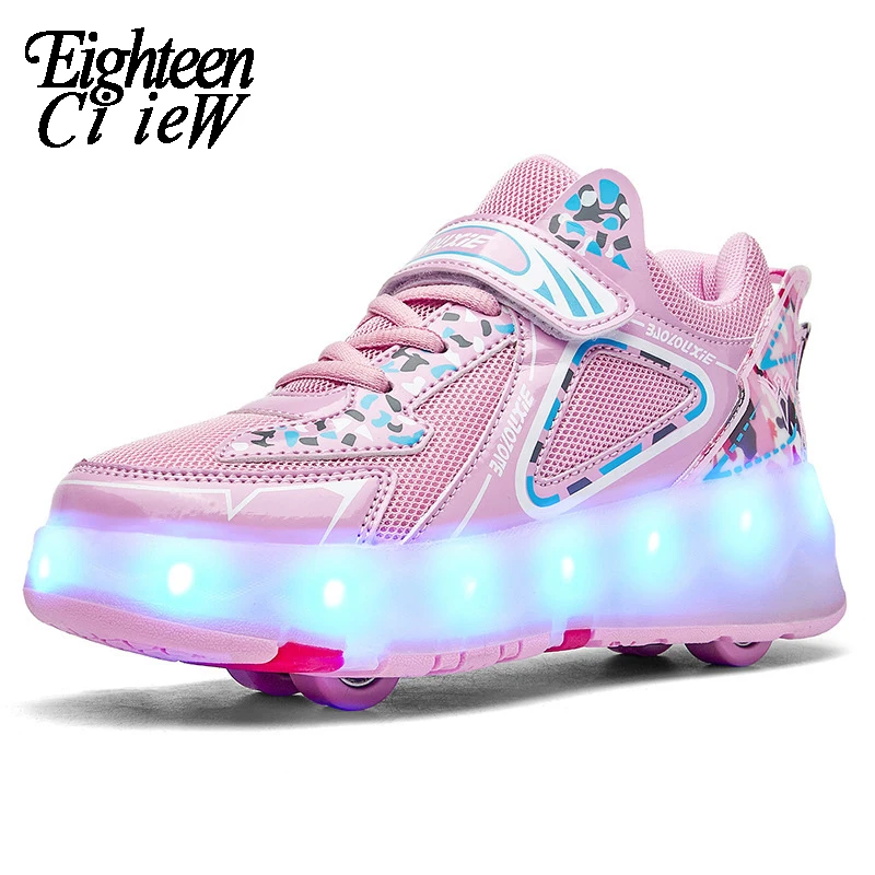 Size 29-40  Kids Led Sneakers Roller with Load Bearing Sneakers with Roller Glowing Fashion Sneakers on Wheels Sapato Infantil