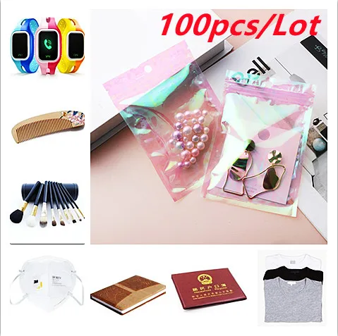 

100PCs Earrings Jewelry Gift Transparent Packaging Bag Symphony Plastic Sealed Rainbow Film Laser Ziplock container