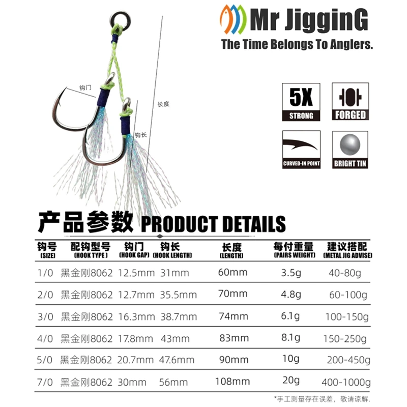 Фото Mr JigginG 5X Heady Duty Twin Assist крючки с эффектом свечения, стальная проволока внутри, медленные/быстрые крючки для отсадки, металлические приманки, рыболовный крючок для приманки №3