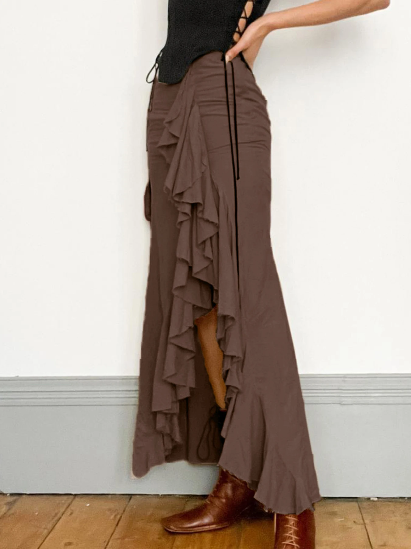 Женская винтажная длинная юбка Weekeep однотонная Осенняя трикотажная составного