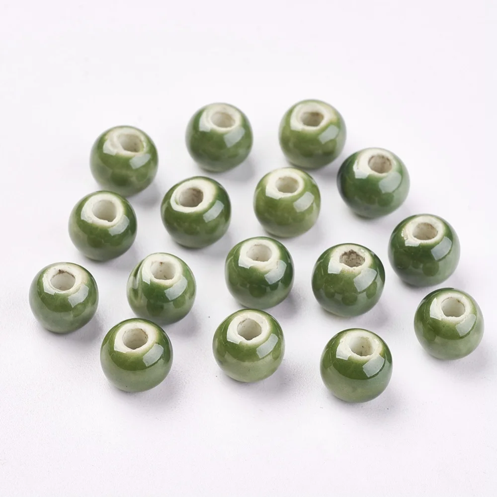 

100PCS Handmade Porcelain Beads Pearlized Round Olive 8mm Hole: 2mm