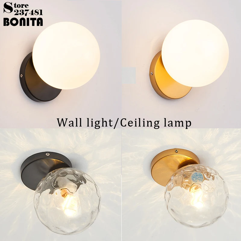 

Светодиодный настенный светильник в виде шара, прикроватный светильник для коридора, входа в гардероб, настенный классический черный/золотой геометрический светильник для столкновения