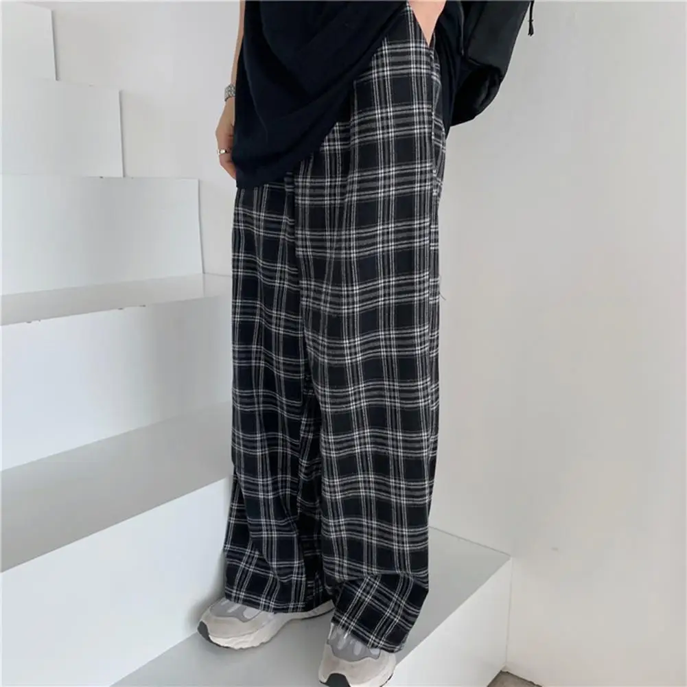 Ins Retro Plaid Pants Women High Waist Oversize Casual Loose Wide Leg Trousers Teen Straight Trousers Hiphop Summer Streetwear