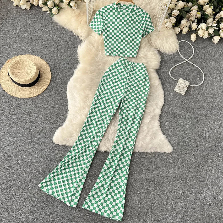 Женский комплект в стиле ретро облегающий короткий топ с коротким рукавом и