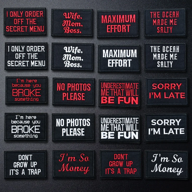 Красно-белые заплатка с текстом значки вышитая аппликация швейные железные