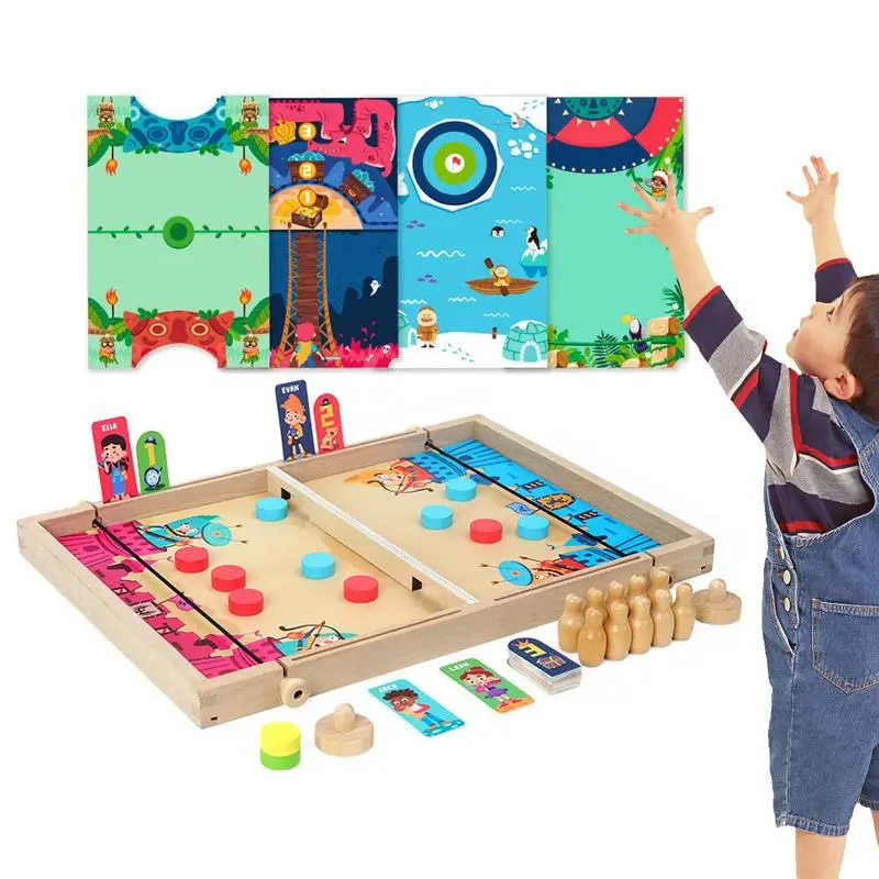 

Быстрая игра для детей 10 в 1, быстрая настольная игра-слинг, прочная деревянная игра для хоккея с 2 пусковыми верёвками и 15 точками