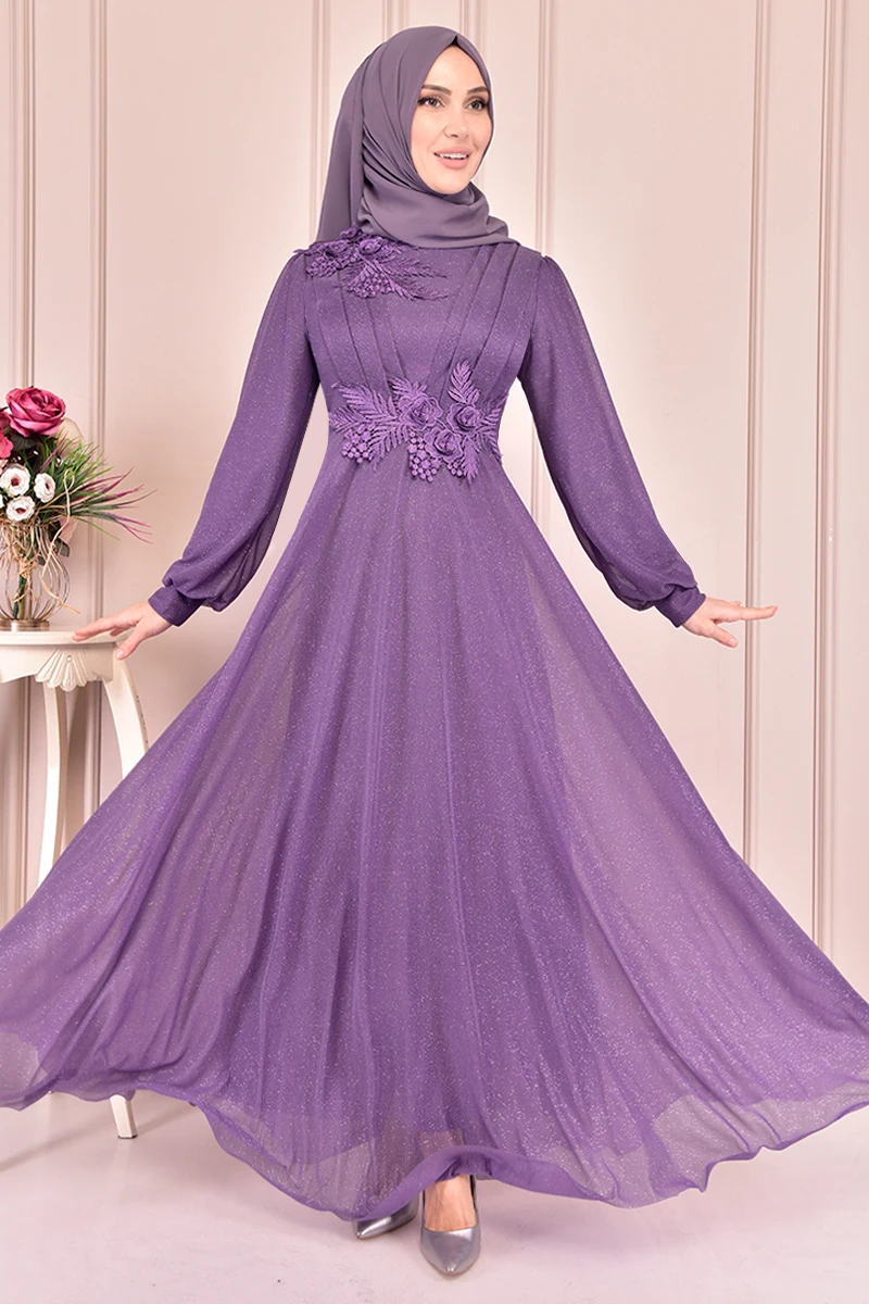 Серебристое платье Gupure, темно-сиреневые платья для женщин, платье-абайя, мусульманское платье, Саудовская Аравия, абайя KBR10023