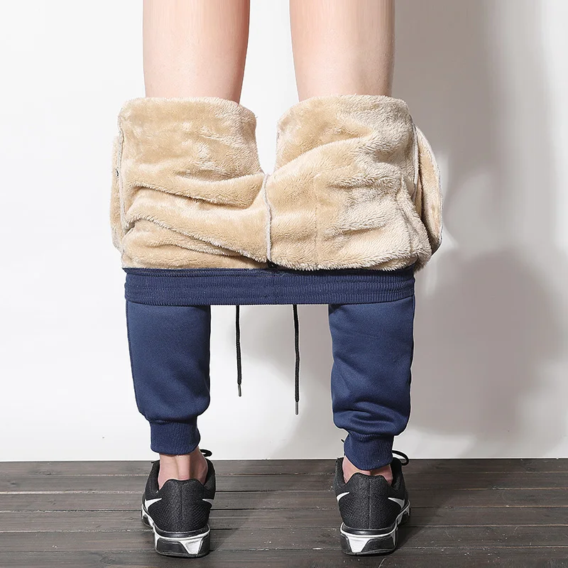 Men's Winter Fleece Cashmere Velvet Thicken Pants Male Warm Trousers Joggers Sweatpants Male Elastic Waist Loose Long Trousers