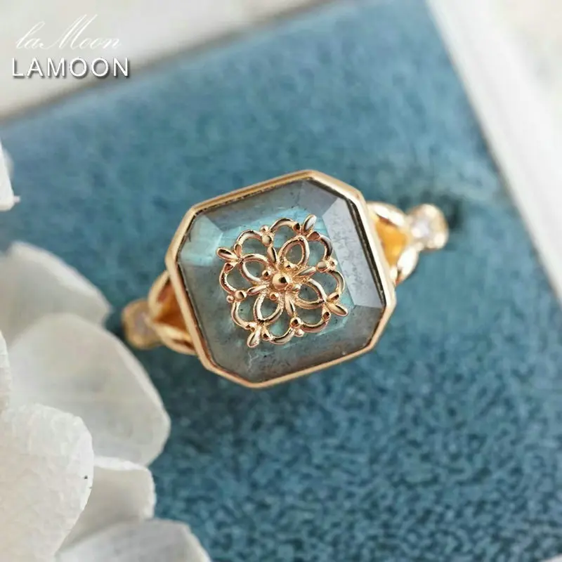 

Кольцо LAMOON для женщин из натурального Лабрадорита, кольцо с драгоценным камнем, серебро 925 пробы, украшения из золота 100% пробы, роскошные ювелирные изделия ручной работы RI206
