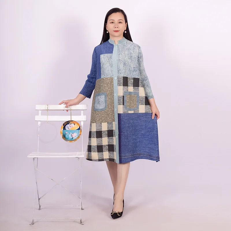 

Женское плиссированное платье миаке, весенне-летнее элегантное платье с французским принтом, тонкий кардиган большого размера, однобортная куртка, 2023