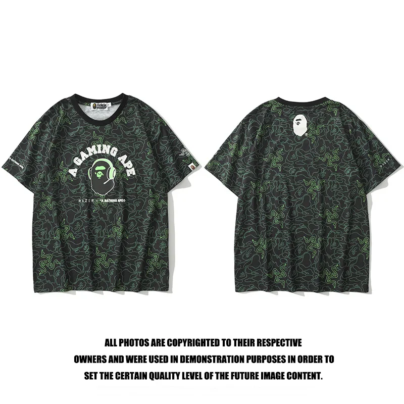 

BAPE Tshirts For Men Women Green Print Short Sleeve Summer Clothing 2022 Popular Tops High Quality Pure Cotton T-Shirt Camisetas