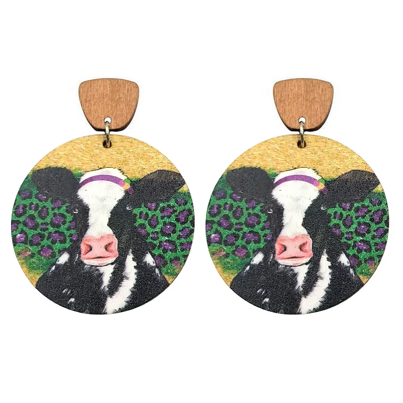 Женские круглые серьги с леопардовым рисунком и крупного рогатого скота