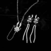foydjew luxury micro inlaid full diamond rabbit necklaces womens design 2022 new trendy clavicle chain long tassel drop earring