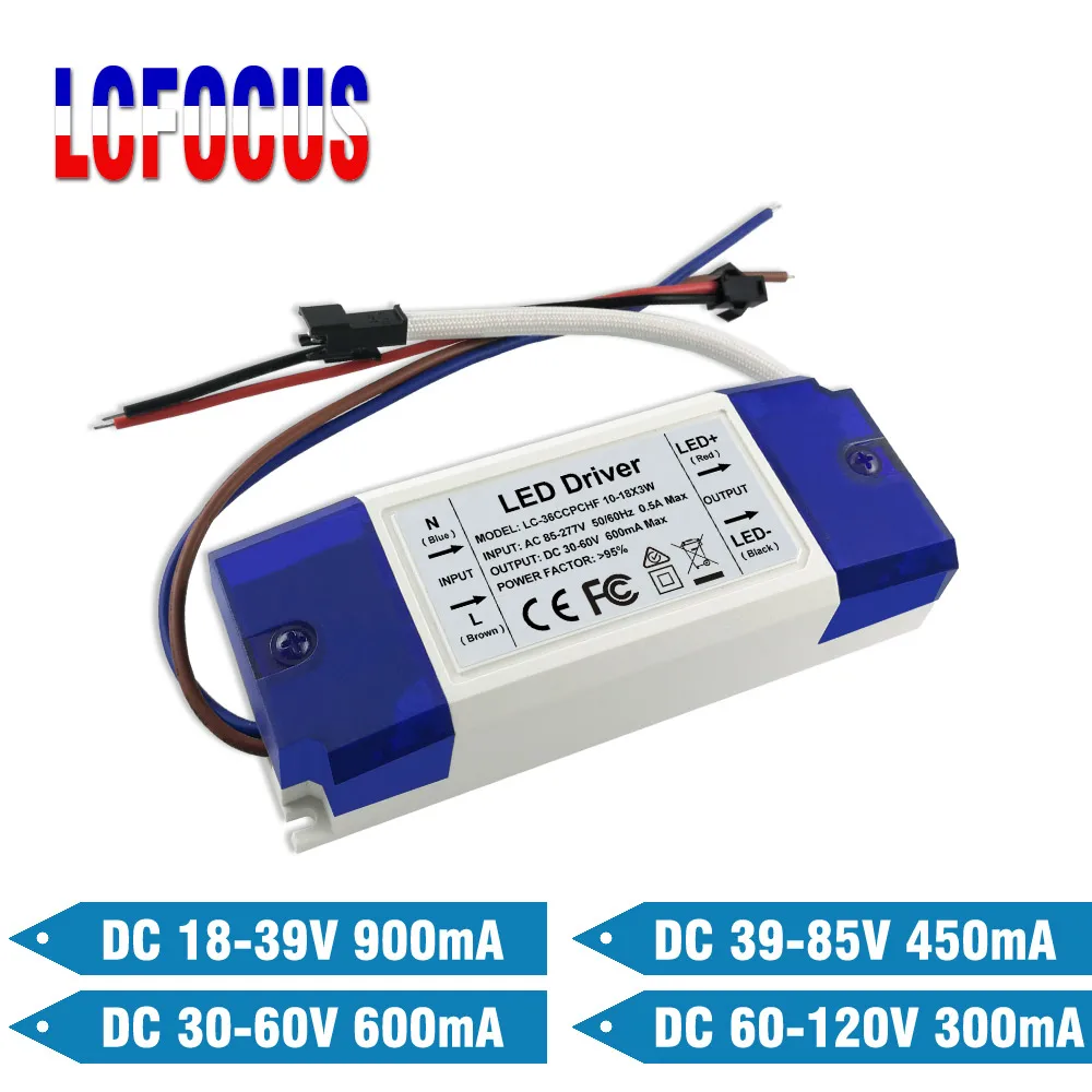 10-18x3W LED Driver Constant Current 300mA 450mA 600mA 900mA 30 36 39 45 48 54 W Watt Lighting Transformers Power Supply