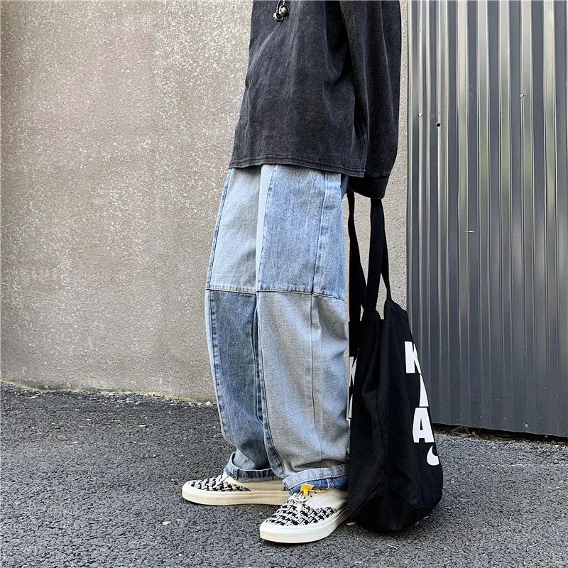 Men's Fashion Y2K Clothes Hip Hop Baggy Jeans Patchwork Wide Leg Straight 2022 Trend Trousers Denim Pants For Men Streetwear