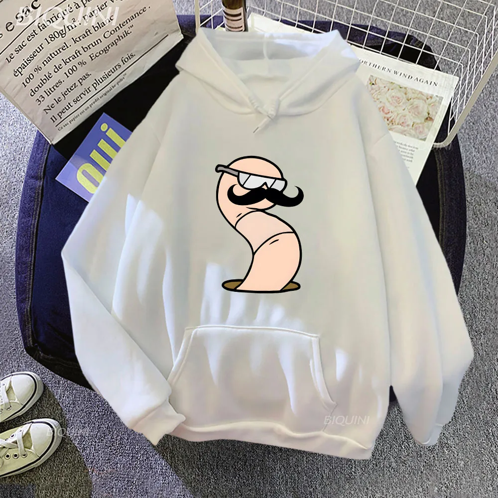 

You Are A Worm with A Mustache Hoodies Printing Sweatshirts Women Long Sleeve Fashion Round Neck Streetwear Casual Y2k Clothes