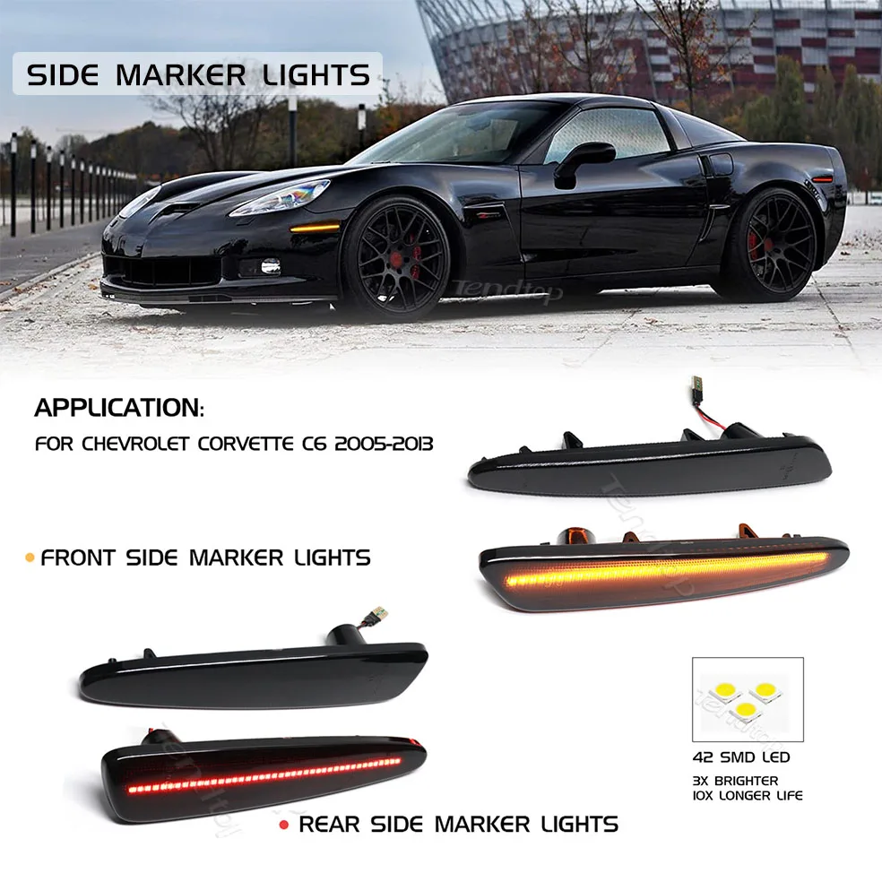 

2Pcs LED Side Marker Light Front Bumper Sidemarker Lamps DRL Bulb Amssebly For Chevy Corvette C6 2005-2013 Amber Red Flashing
