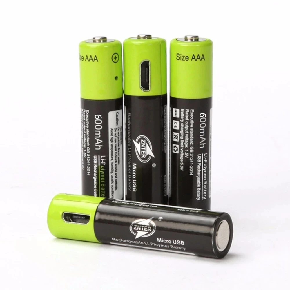 

ZNTER Rechargeable AAA Battery USB Cable 2pc/4pc card 600mAh AAA 1.5V USB line charging batteries Lithium Polymer Battery