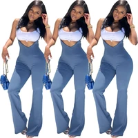 european and american sexy womens streetwear solid color sling zipper jumpsuit women jump suits for women