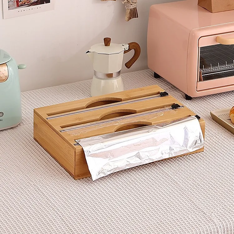 

Packaging Dispenser with Cutter Aluminum Foil Cling Film Dispenser Kitchen Drawer Wall Mounted Storage Organizer