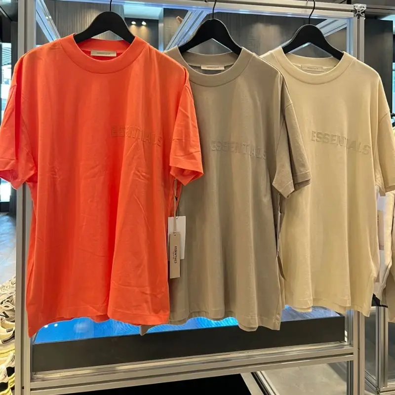 

LEE FOG T Shirt High Quality Cotton Essentials Tshirts Flocked Letter Short Sleeved Tops Oversized T-shirt for Men Women