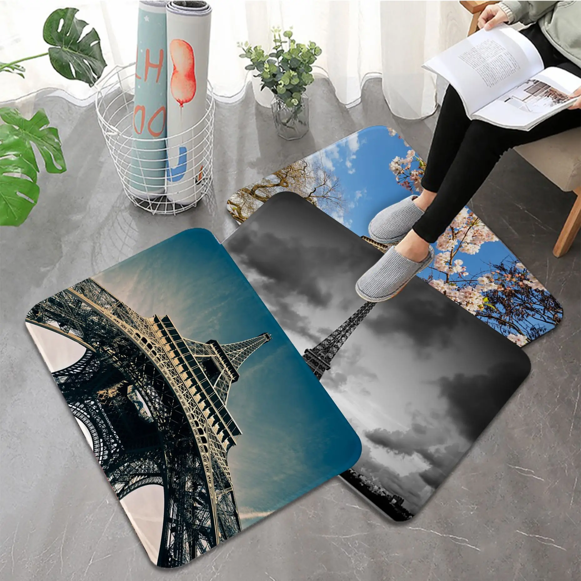 

Eiffel Tower Floor Carpet Kids Room Bedroom Decoration Balcony Anti-Slip Doormat Living Room Toilet Rug