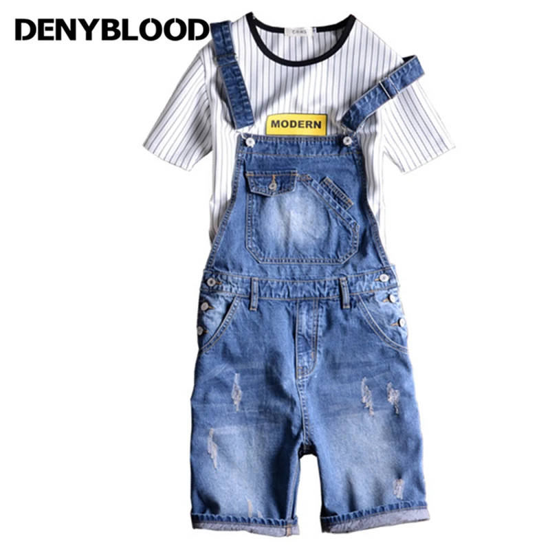 Plus Size S-5XL Fashion Men's Ripped Jeans Jumpsuits High Street Distressed Denim Bib Overalls For Man Suspender Shorts 6158