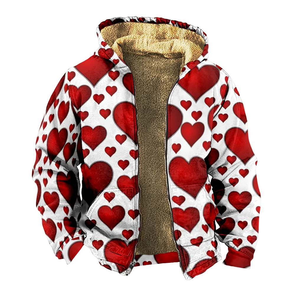 Мужские зимние куртки пальто креативный красный принт в виде сердца с милым