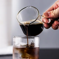 5075100ml espresso measuring cup with wooden handle doublesingle spouts clear coffee shot glass heat resistant retro milk jug