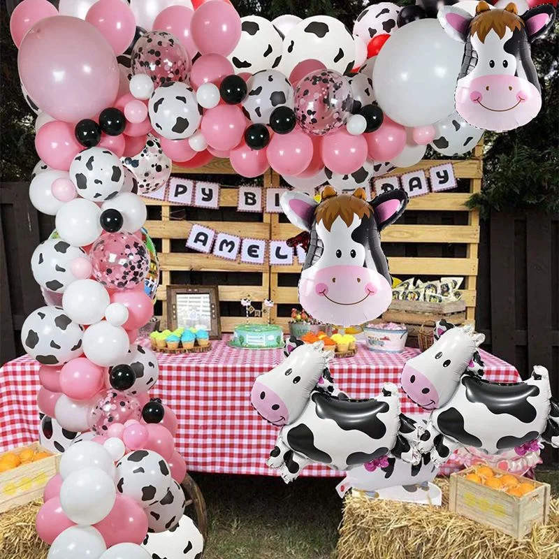 

Cow Baby Shower Balloons Farm Animals Theme Party Decoration Garland Arch Kit Cattle Backdrop with Cow Print Balloons