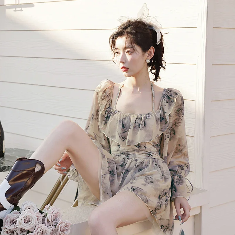 Женский слитный купальник купальный костюм с плиссированным подолом Сетчатое