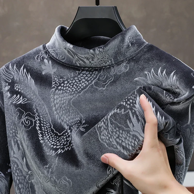 Новый мужской высококачественный золотой бархатный топ с полувысоким