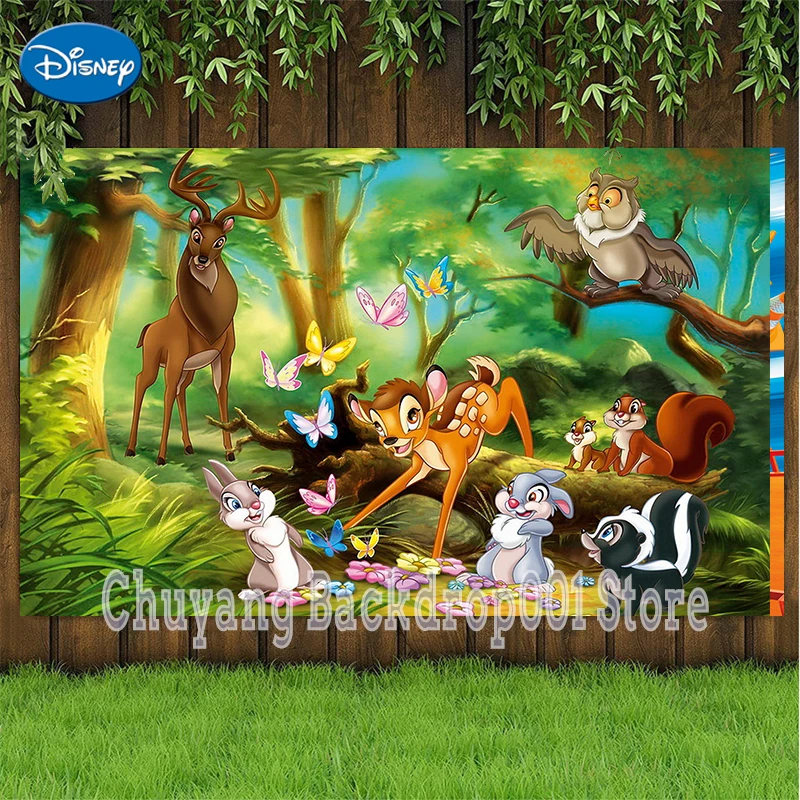 Disney Forest Animals Beautiful Scene Photo Background Bambi Bunny Deer Photography Backdrop Baby Shower Birthday Party Vinyl