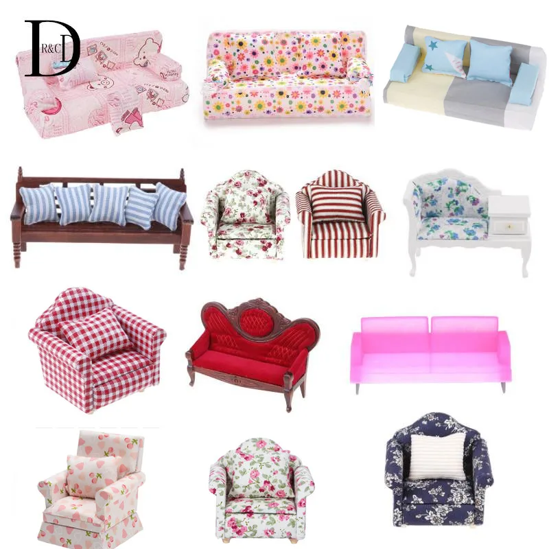 

1:12 Miniature Soft Sofa For Dolls Mini Furniture Toys Dollhouse Pretend Play Toy For Girls Gifts Children Decoration
