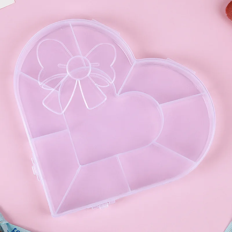 

Kawaii Bear Heart Kitty Cat Design Plastic Manicure Accessories Jewelry Split Transparent Pink Nail Charms Storage Box