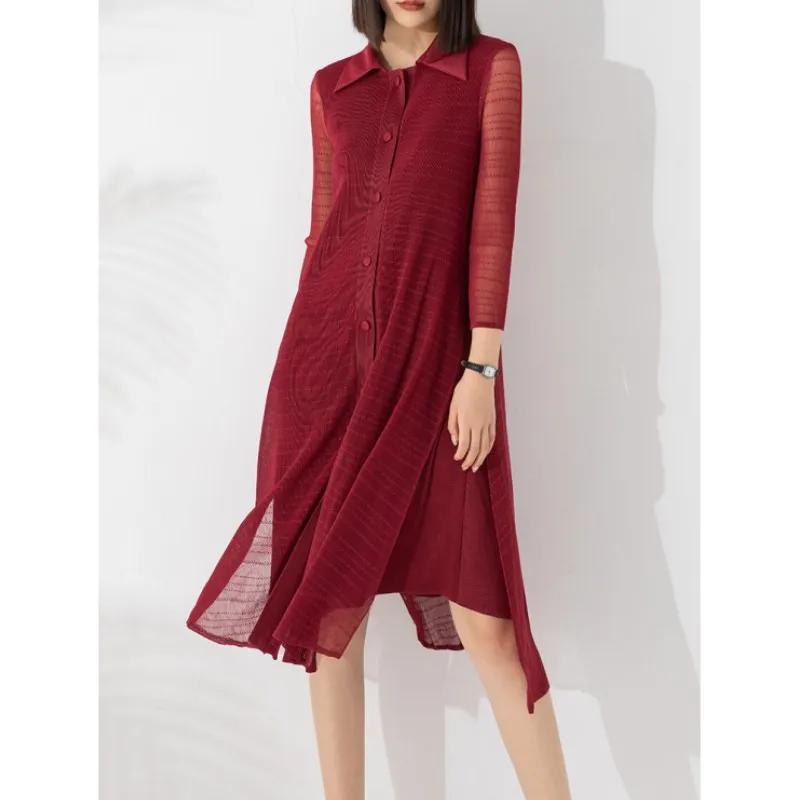 

Женское плиссированное платье с длинным рукавом, осень 2023