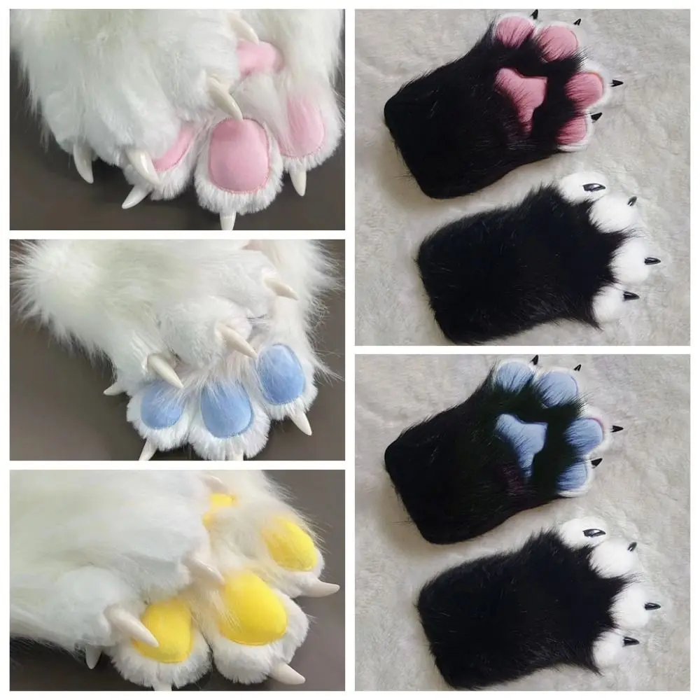 Фото Kawaii мультфильм косплей костюм перчатки пушистый меховой костюм кигуруми плюшевые перчатки с кошачьей лапой скрипучий Kig теплый реквизит для косплея подарки №5