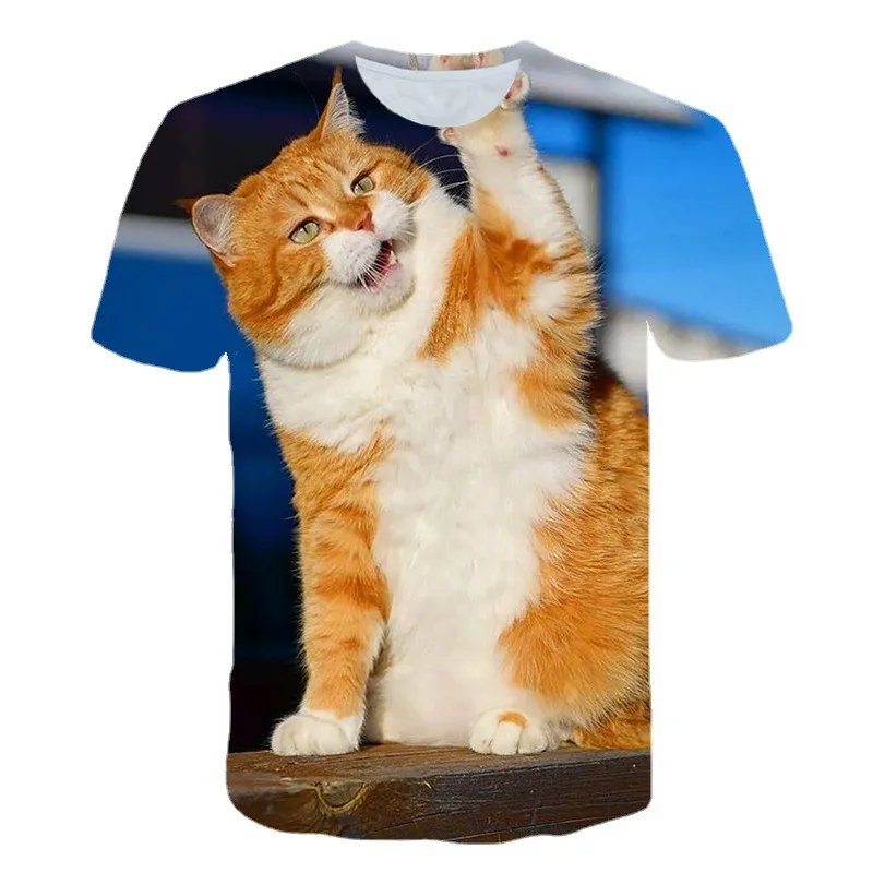 

Футболка мужская с 3D-принтом, забавный Топ, рубашка с коротким рукавом, с мультяшным рисунком животного, кошки, уличная одежда, на лето