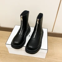 new front zipper chunky platform womens boots solid black beige boots women round toe high heel ankle boots for women eu 35 40