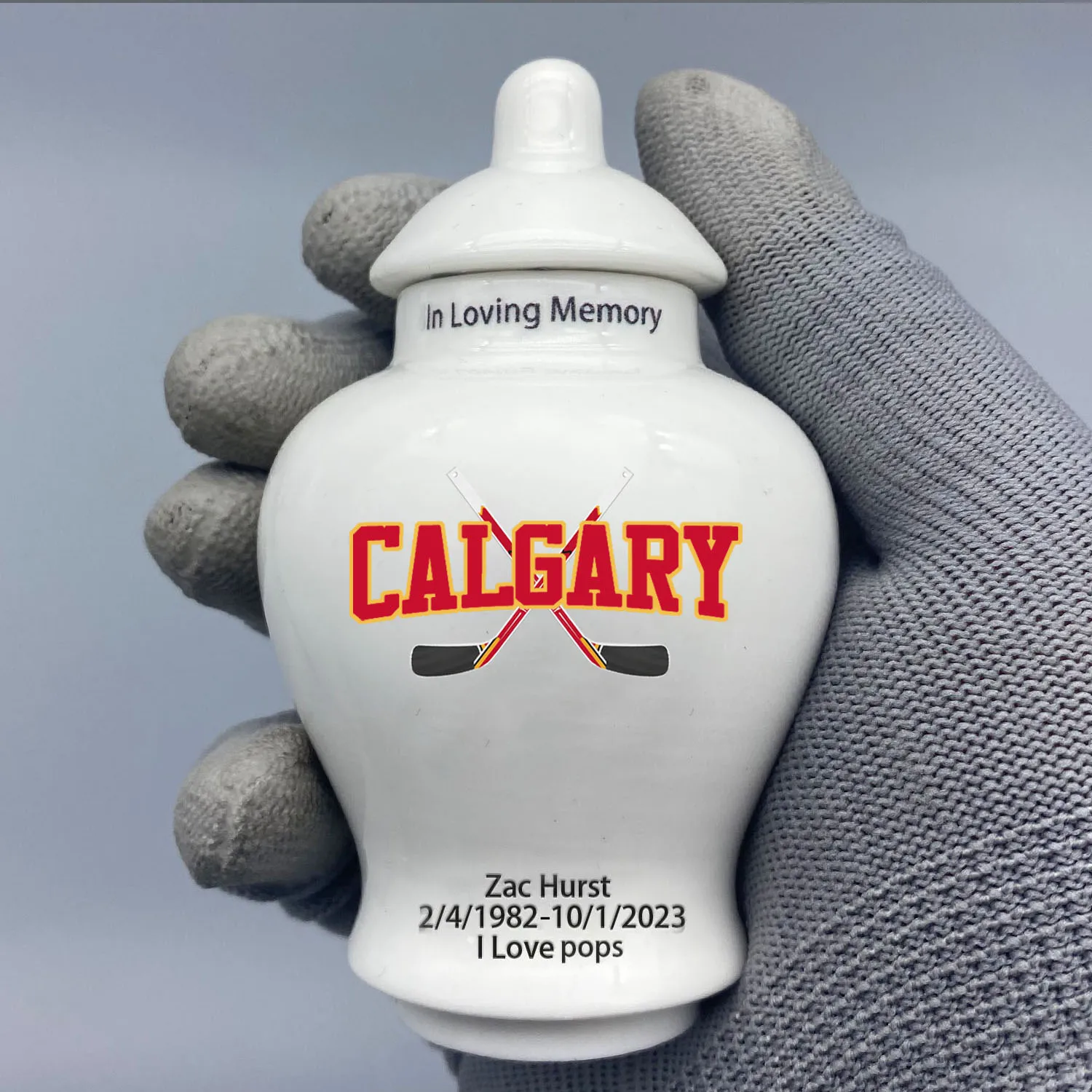 Мини-урна для хоккея с тематикой Калгари. Пожалуйста пришлите мне информацию о