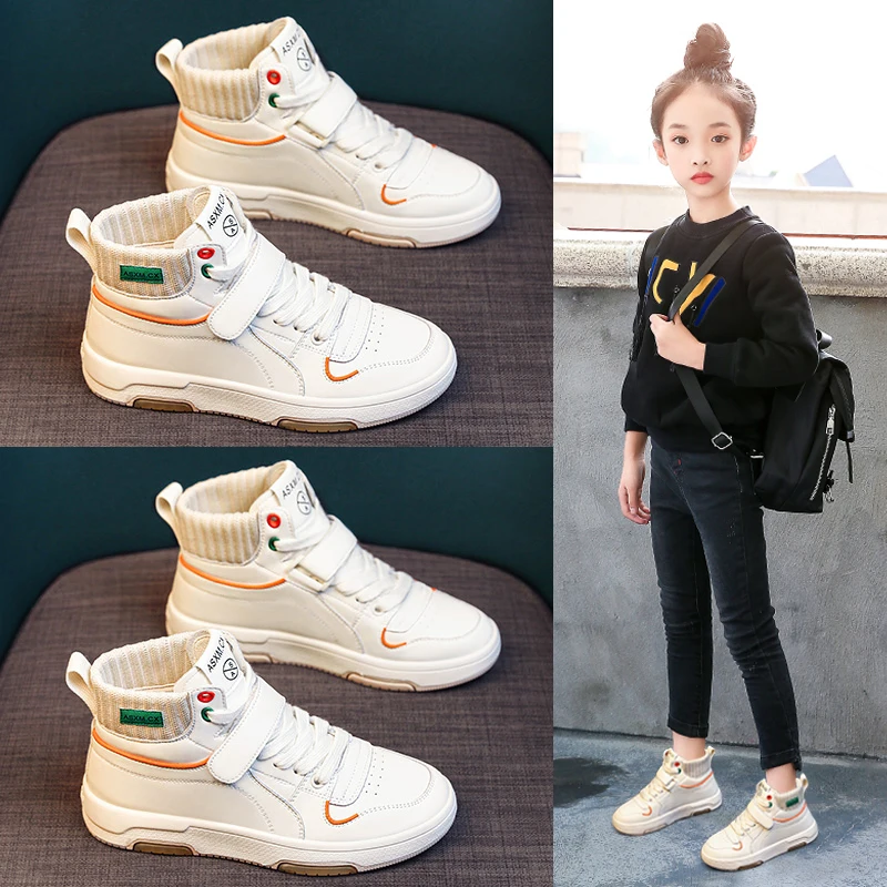 New 2022 Leather High Top Board Shoesgirls' Casual Shoeswarm Shoes Spring and Autumn Children's Shoes Non Slip Shoes