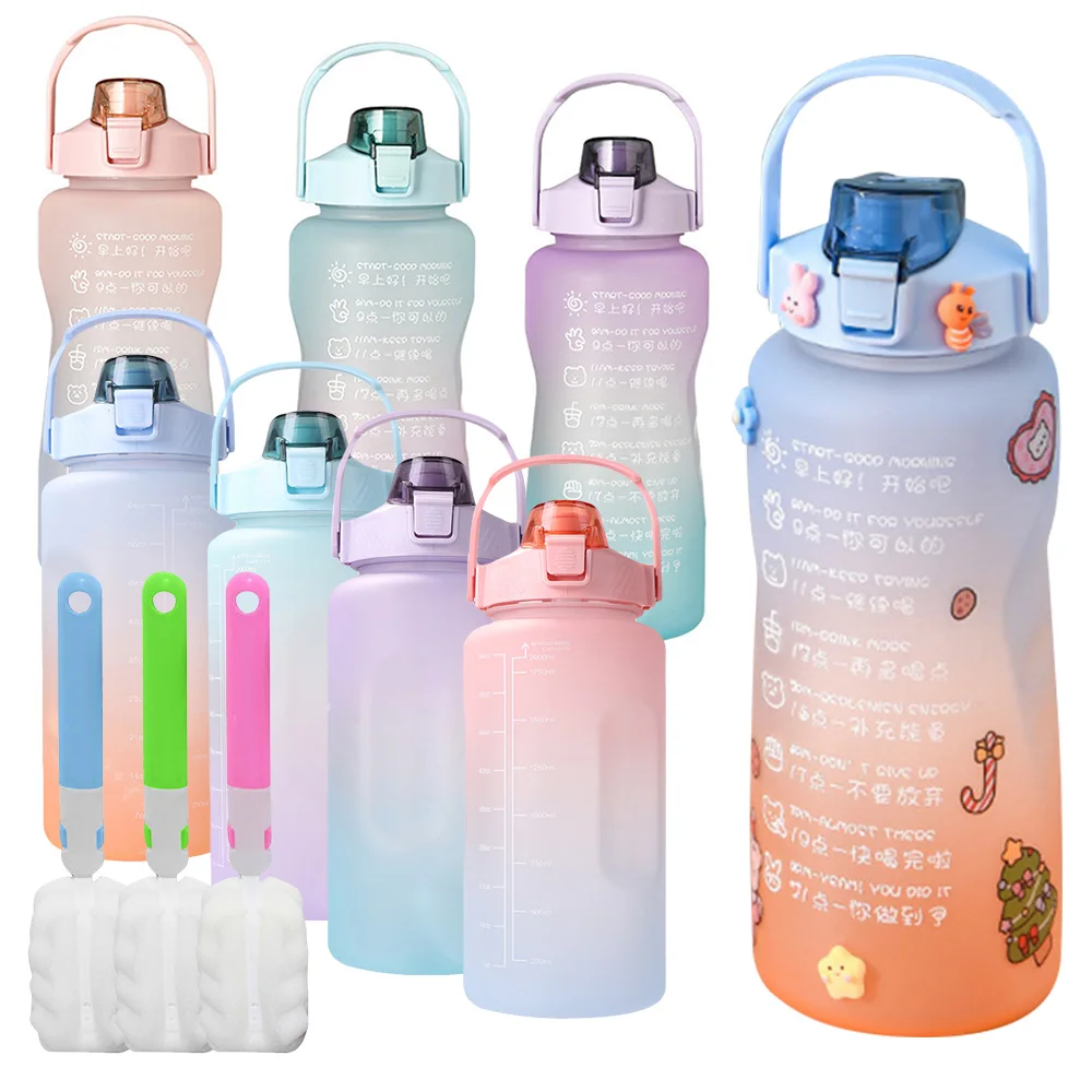 

Бутылка для воды большой емкости 2 л, чашка из соломы, термостойкая пластиковая чашка для воды, чашка для показа времени, матовая уличная спо...