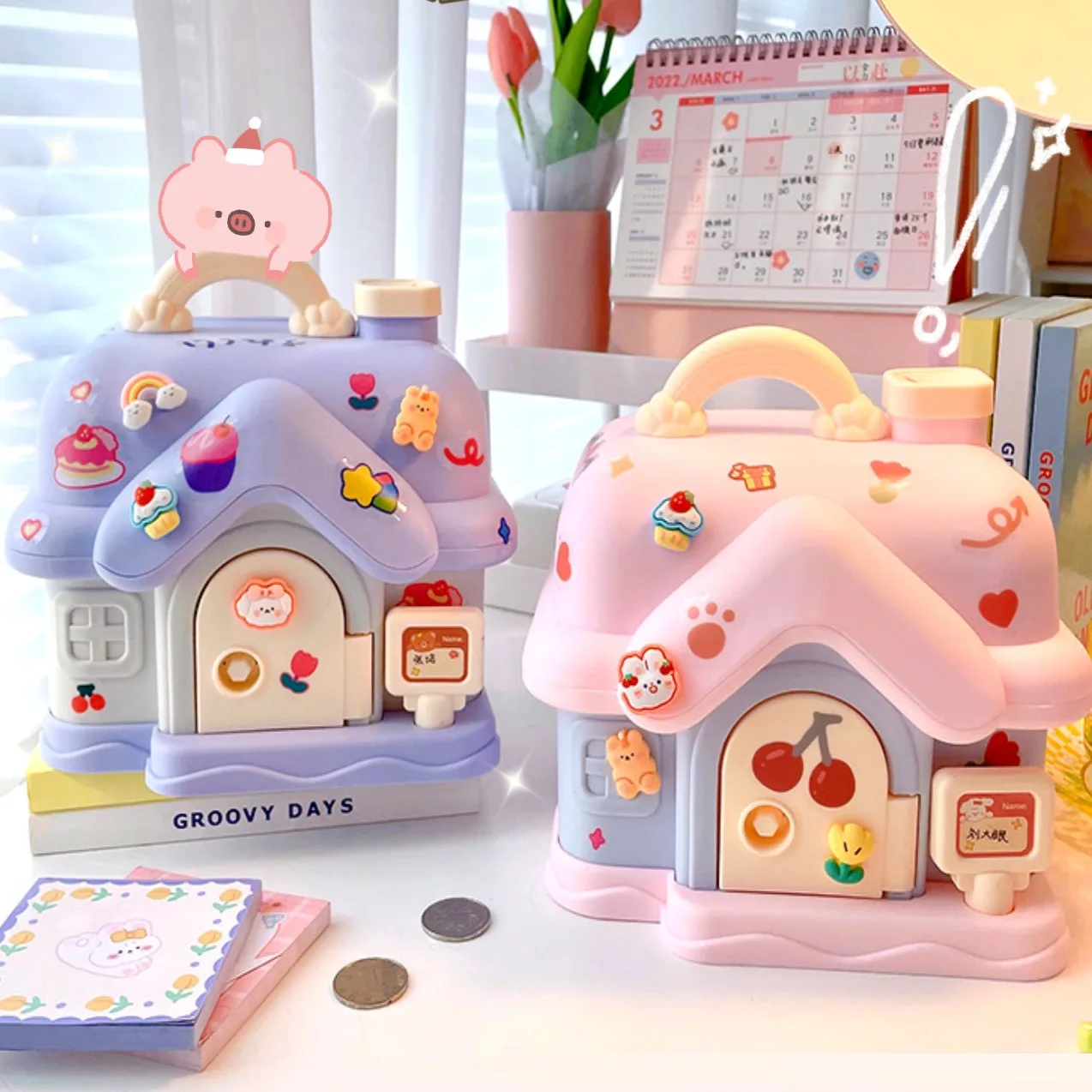 

Kawaii Small House Piggy Bank Money Boxes Storage Kids Toys Funny Money Saving Box Piggy Money Bank Coin Bank Home Decoration
