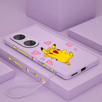 anime pikachu for huawei p50 p40 p30 p20 p smart z pro plus 2019 2021 liquid left rope silicone phone case fundas coque cover