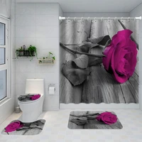 rose waterproof bathroom shower curtain set with bath mats and rugs toilet seat cover bathroom decor polyester washable